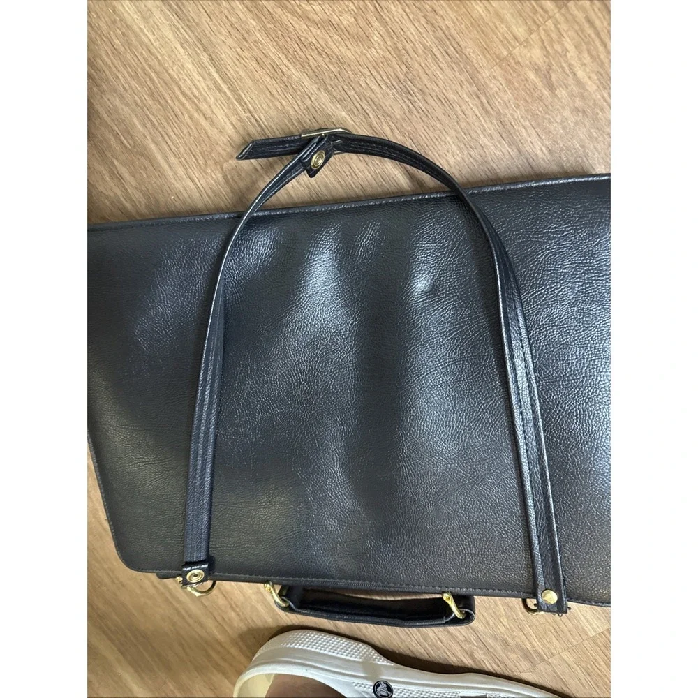 Pierre BALMAIN Paris Vintage Leather Briefcase Black Gold 80s Laptop Bag - Picture 10 of 11